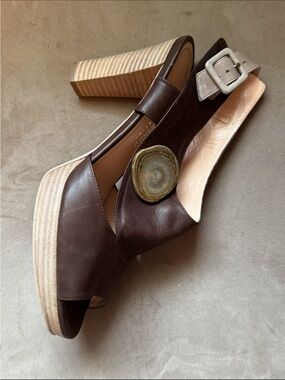 Antonio Barbuto Dark Brown Leather Slingbacks with Buckle Accent